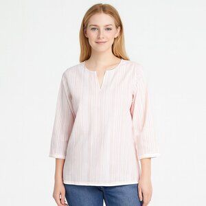 2/$30 NWT UNTUCKit Durfort White Pink Pinstripe Durfort Cotton Popover 6 #A1110